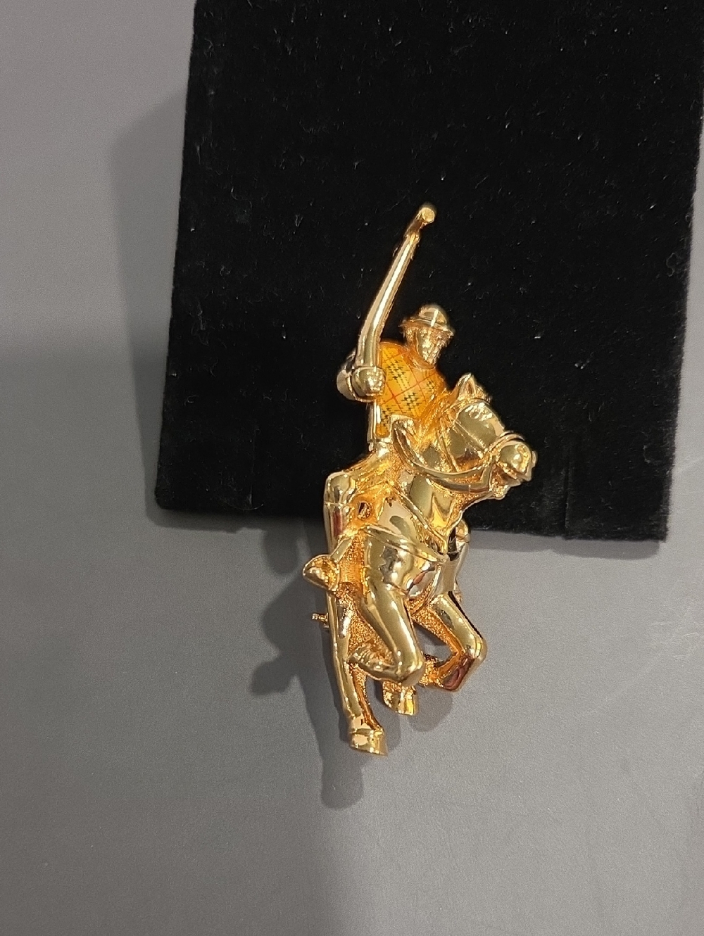 Gold-Tone Burberry Polo Player Brooch Pin - Elegant Women's Jewelry